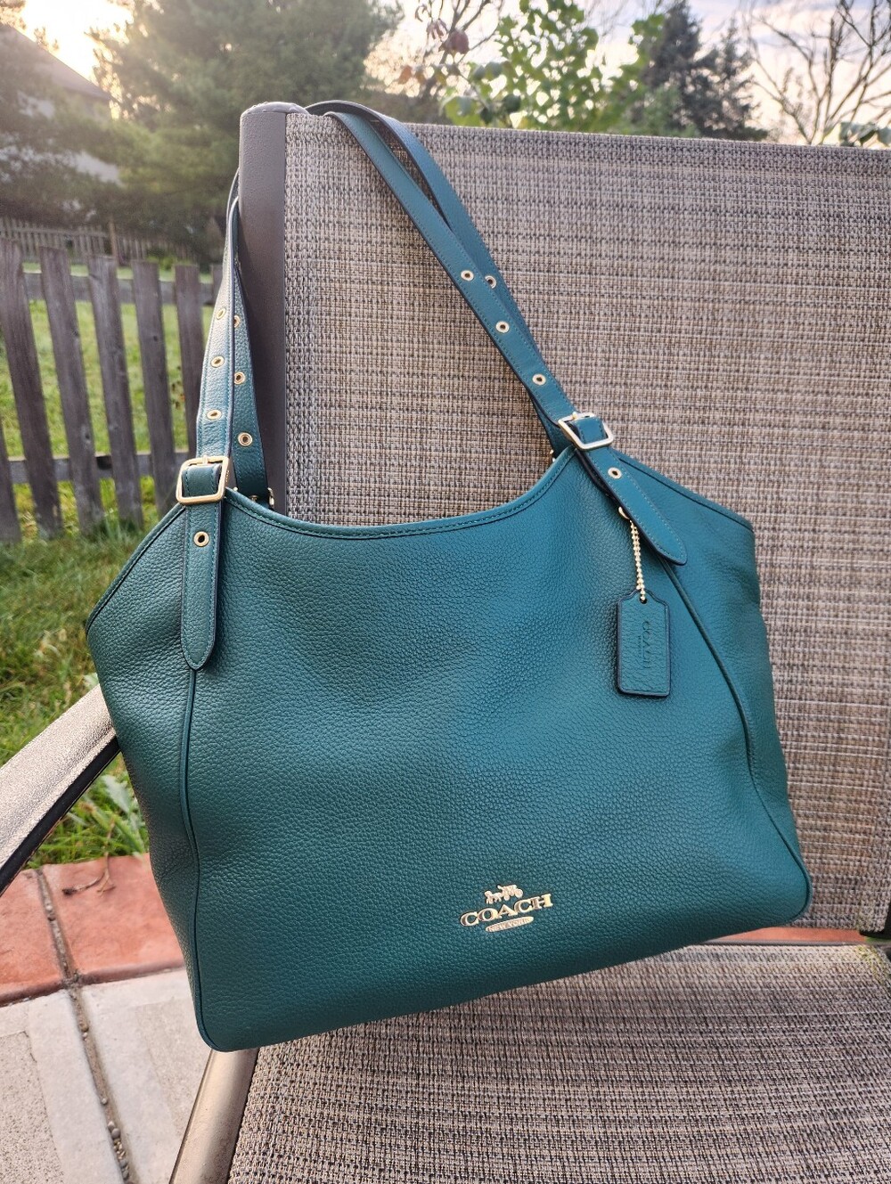 Coach Teal Leather Shoulder Bag with Gold Hardware